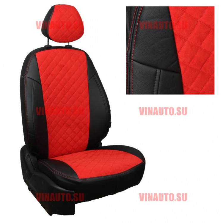 Авточехлы CHEVROLET-Aveo SD с 2004 / Ravon Nexia R3 с 2015 (Ромб-Алькантара) чер+красный
